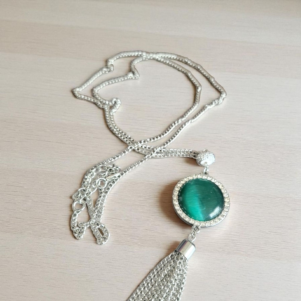 Silver and Green Pendant Necklace